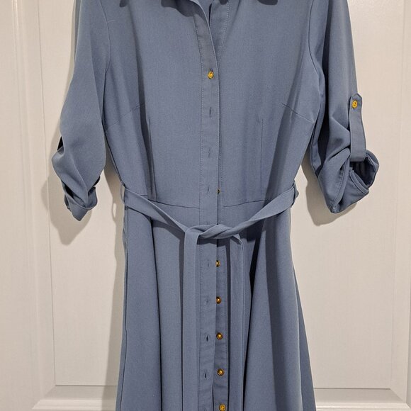 Sharagano Light Blue Shirt Dress with Tie Belt - Picture 2 of 2
